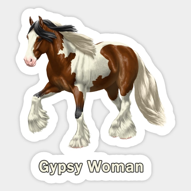 Bay Pinto Gypsy Vanner Horse Gypsy Woman Sticker by csforest